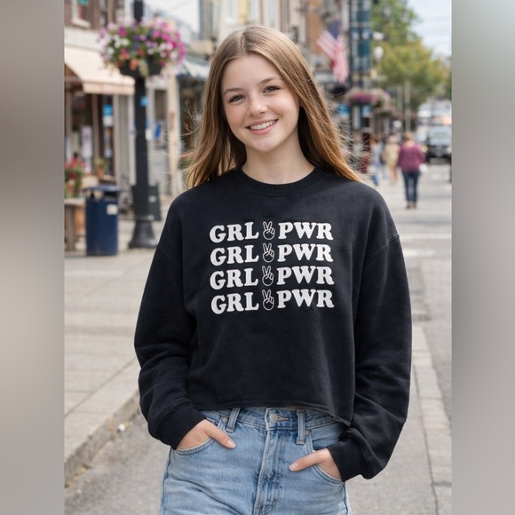 Bella Canvas Tops - GRL PWR (Girl Power) cropped sweatshirt. Trendy/Super Cute/Size M